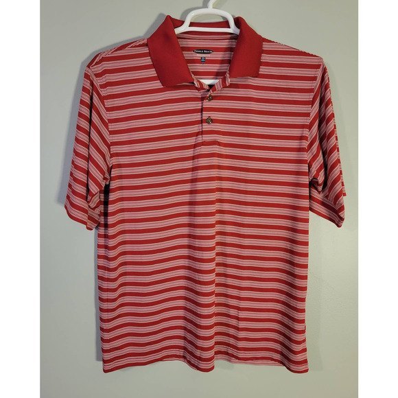 Pebbles Beach Mens Red Striped Golf Polo Shirt L - Picture 1 of 2